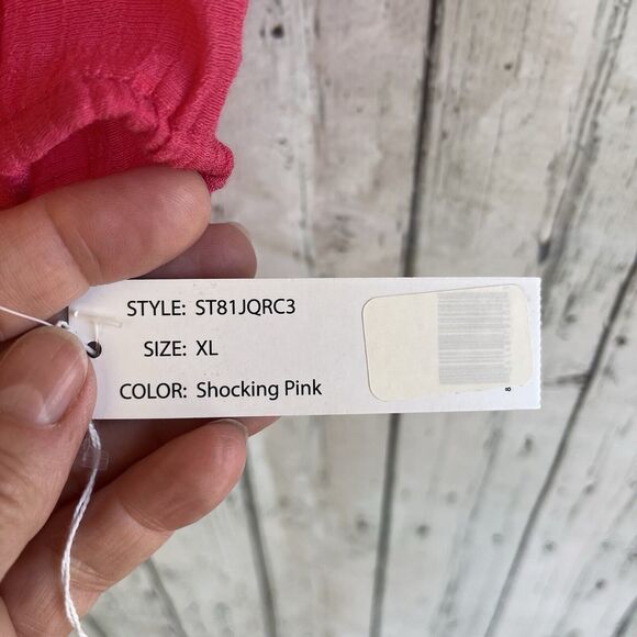 Zac & Rachel Womens Hot Pink Boho Peasant Top Size XL Beaded Smocked Puff Sleeve - Picture 11 of 14